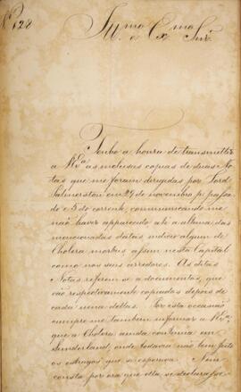 Ofício original enviado por Eustáquio Adolfo de Mello Mattos (1795-s.d.), para Francisco Carneiro...
