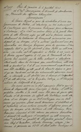 Despacho de 2 de julho de 1822, de Jean-Baptiste Maler (s.d.-s.d.), cônsul-geral da França no Bra...