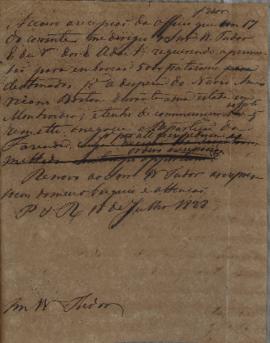 Minuta de despacho de 18 de julho de 1828, endereçada a Guilherme Tudor (1779-1830), encarregado ...