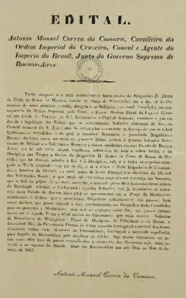 Edital de 6 de janeiro de 1823, escrito por Antônio Manoel Corrêa da Câmara (1783-1848) junto ao ...