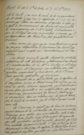 Ofício nº 9 de 27 de novembro de 1823, endereçada a Jacques-Marie Aymard (s.d.-1837), Conde de Ge...