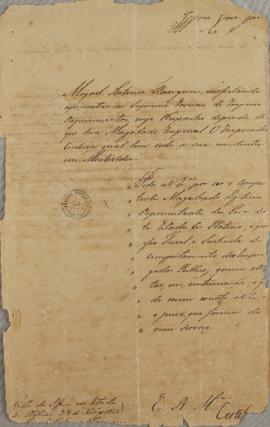 Ofício de 23 de novembro de 1822, escrito por Miguel Antônio Flangini (s.d.), informando ao Imper...