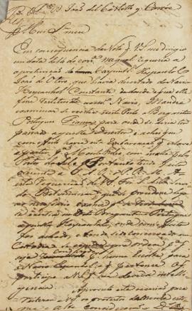Minuta enviada a João Del Castilho, em 10 de maio de 1814, informando sobre a movimentação de nav...