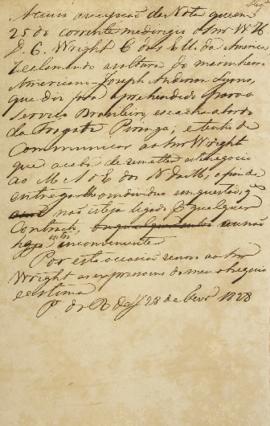 Minuta de 28 de fevereiro de 1828, endereçada a William Henry DeCourcy Wright, cônsul dos Estados...