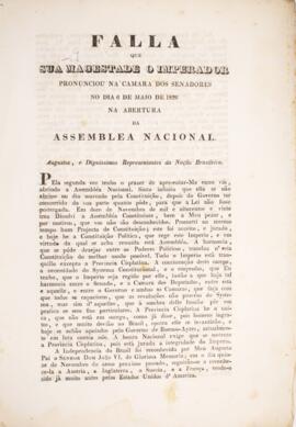 Impresso original do discurso do Imperador D. Pedro I (1798-1834) na Câmara dos Senadores, para a...