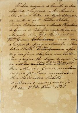 Minuta de 21 de fevereiro de 1828, de João Carlos Augusto de Oyenhausen-Gravenburg (s.d.-1838), M...