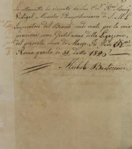 Oficio de Michele Bartoruni, enviado em 31 de março de 1826, informando sobre as despesas do mons...