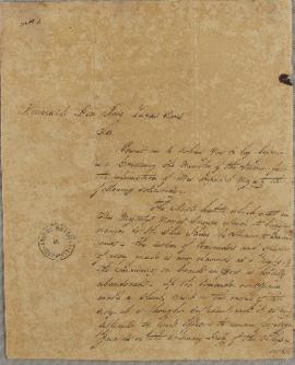 Ofício enviado por David Jewett (1772-1842) para Lucas José Obes (1782-1838), relatando sobre o s...