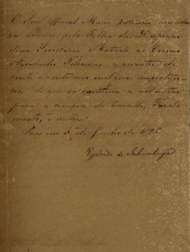Despacho de Antônio Luiz Pereira da Cunha (1760-1837), Visconde de Inhambupe, informando que o Of...