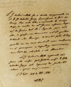 Minuta de Luis José de Carvalho e Melo (1764-1826) a José Valentim Gomez (s.d.) do dia 28 de abri...