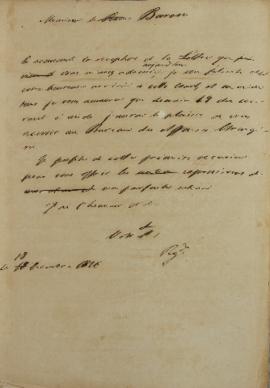 Minuta de correspondência para Wenzel Philipp Leopold (1784-1851), Barão de Mareschal, informando...