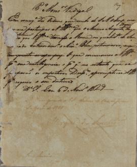 Despacho enviado ao Monsenhor Francisco Corrêa Vidigal (s.d-1838) em 6 de novembro de 1829 em rel...
