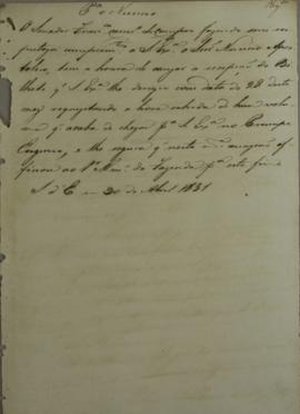 Carta em nome de Francisco Carneiro de Campos (1765 - 1842), Senador, para Pietro Ostini (1775-18...