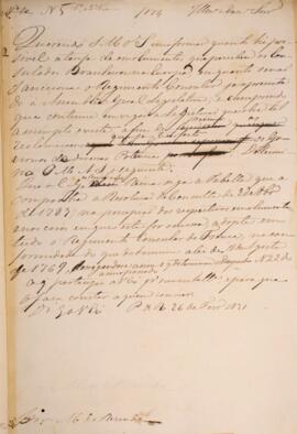 Minuta de despacho enviado para Antônio Telles da Silva Caminha e Meneses (1790-1875), Marquês de...
