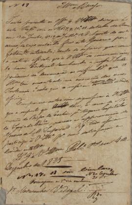 Despacho enviado pelo Monsenhor Francisco Corrêa Vidigal (s.d-1838) em 4 de dezembro de 1823. O d...