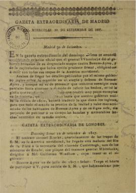 Artigo de jornal da Gazeta Extraordinária de Madrid de 30 de setembro de 1809 contendo a tradução...