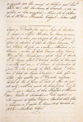 Cópia do despacho enviado por D. Pedro I (1798-1834), com data de 16 de maio de 1826, sobre o ret...