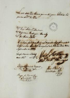 Lista de 21 de setembro de 1823 contendo os nomes dos eleitores da Vila de Melo: Juan Antonio Mar...
