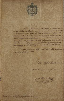 Despacho de 24 de julho de 1823, assinado por João Pinto dos Reis, secretário do consulado, ender...