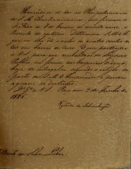 Despacho de Bento da Silva Lisboa (1793-1864) ao Visconde de Inhambupé (1760-1837), enviado em 09...