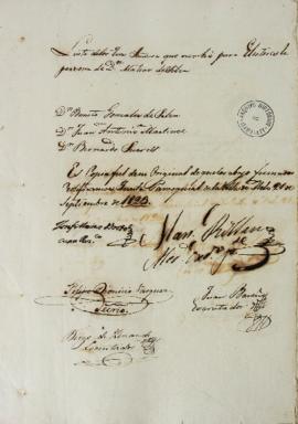 Lista de 21 de setembro de 1823 contendo os nomes dos eleitores da Vila de Melo: Benito Gonzalez ...