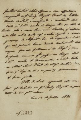 Minuta de 15 de julho de 1823, de José Bonifácio de Andrada e Silva (1763-1838), conselheiro de e...