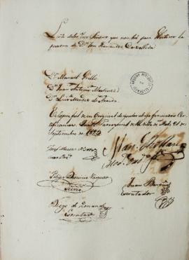 Lista de 21 de setembro de 1823 contendo os nomes dos eleitores da Vila de Melo: Manuel Grillo, J...