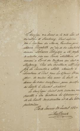 Nota a Luís José de Carvalho e Mello (1764-1826) solicitando a liberdade do marinheiro Johann Sch...