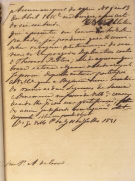Despacho original enviado para Pedro Affonso de Carvalho, com data de 11 de julho de 1831, acusan...