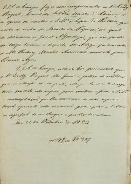 Minuta de 21 de outubro de 1823, de José Joaquim Carneiro de Campos (1768- 1836), conselheiro, mi...