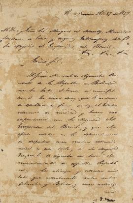 Despacho de Leandro Palácios (1782-1836) ao Marquês de Aracaty (s.d.-1838), enviado em 27 de outu...