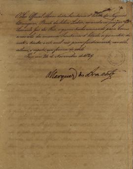 Despacho enviado por João Carlos Augusto de Oyenhausen-Gravenburg (s.d.-1838), em 24 de novembro ...
