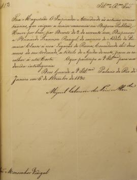 Despacho original, enviado por Miguel Calmon du Pin e Almeida, Marquês de Abrantes (1796-1868), a...