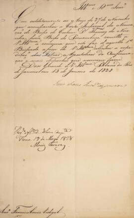 Despacho original enviado por Lúcio Soares Teixeira de Gouveia (1792-1838), para o Monsenhor Fran...