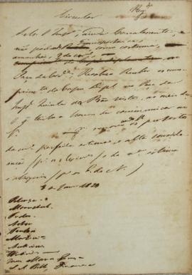 Circular enviada em 8 de janeiro de 1829 para o corpo diplomático, convidando-os para prestar cum...