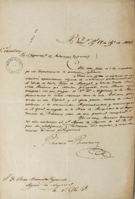 Circular enviada por Bernardino Rivadavia (1780-1845) ao agente de Negócios estrangeiros de Portu...