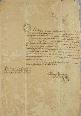 Ofício de 13 de abril de 1823, enviado por Tomás García de Zuñiga (1780-1843) para José Bonifácio...