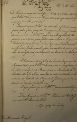 Ofício com cópia em anexo, enviada por João Severiano Maciel da Costa (1769-1833), Marquês de Que...