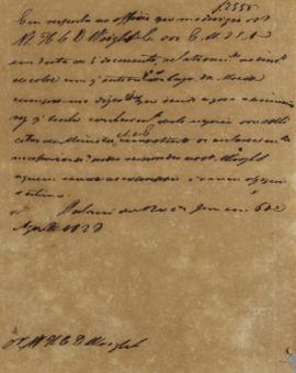 Minuta de 6 de agosto de 1828, endereçada a William Henry DeCourcy Wright, cônsul dos Estados Uni...
