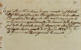 Nota nº 37 informando o recebimento de 25 escudos de Francisco Corrêa Vidigal (s.d-1838), pela es...