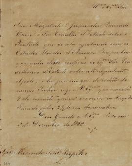 Circular enviada em 8 de dezembro de 1828 para o Marquês de Caravelas (1768-1836), comunicando qu...