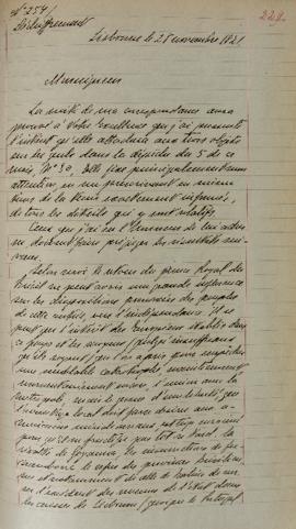 Ofício enviado por Lemps para Étienne Denis Pasquier (1767-1862), em 28 de novembro de 1821, info...