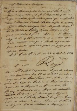 Despacho enviado ao Monsenhor Francisco Corrêa Vidigal (s.d-1838) em 23 de outubro de 1826 aborda...