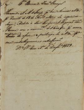 Despacho enviado a Bernardo Francisco Rangel, em 8 de dezembro de 1829 com um pedido a sua Imperi...
