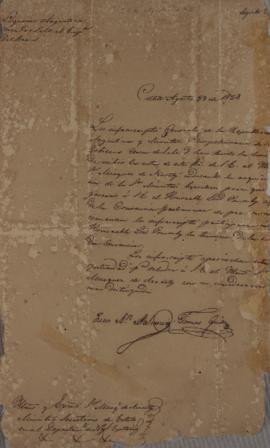 Despacho enviado por Tomás Guido (1788 – 1866) ao Marquês de Aracaty (s.d.-1838), em 29 de agosto...