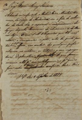 Despacho enviado para Francisco Muniz Tavares (1793-1876) em 09 de julho de 1829 em relação a pre...