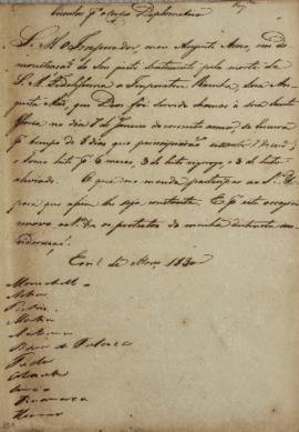 Circular enviada ao corpo diplomático em 1 de março de 1830, decretando luto de 6 meses pela mort...