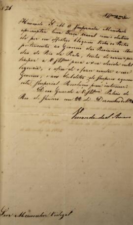 Ofício original enviado por José Egídio Alvares de Almeida, Visconde de Santo Amaro (1767-1831), ...