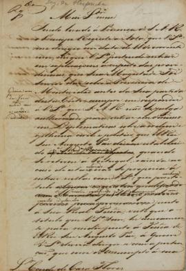 Minuta de Pedro Álvares Diniz (s.d.), enviada ao Conde de Casa Flores (1759-1833), em 31 de agost...
