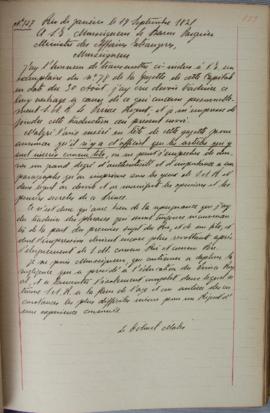 Despacho nº 127, de 19 de setembro de 1821, de Jean-Baptiste Maler (s.d.), Cônsul-geral da França...